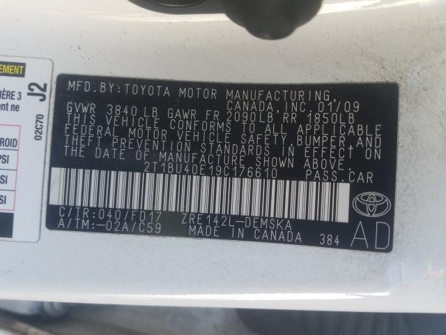 2T1BU40E19C176610 - 2009 TOYOTA COROLLA BASE  photo 10