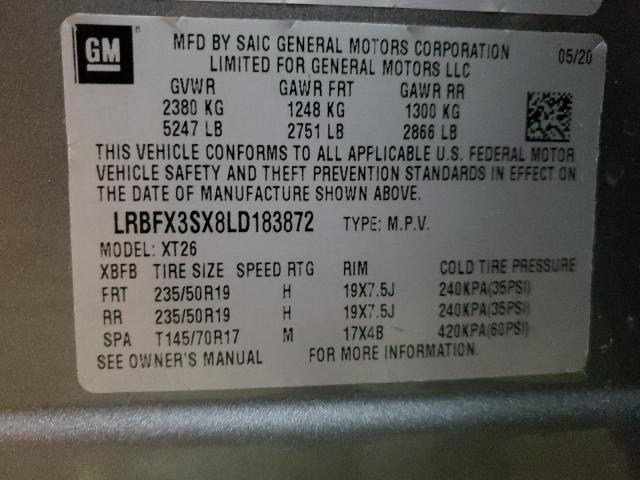 LRBFX3SX8LD183872 - 2020 BUICK ENVISION PREMIUM GRAY photo 13