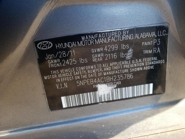 5NPEB4AC1BH235786 - 2011 HYUNDAI SONATA GLS SILVER photo 12