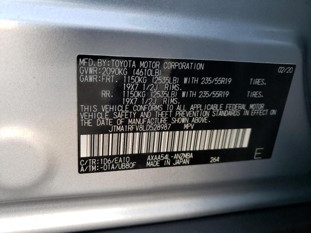 JTMA1RFV8LD528987 - 2020 TOYOTA RAV4 XLE PREMIUM SILVER photo 13