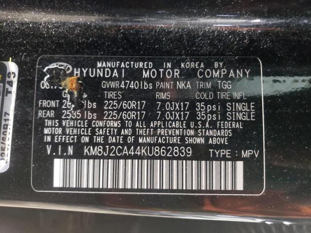 KM8J2CA44KU862839 - 2019 HYUNDAI TUCSON SE BLACK photo 12