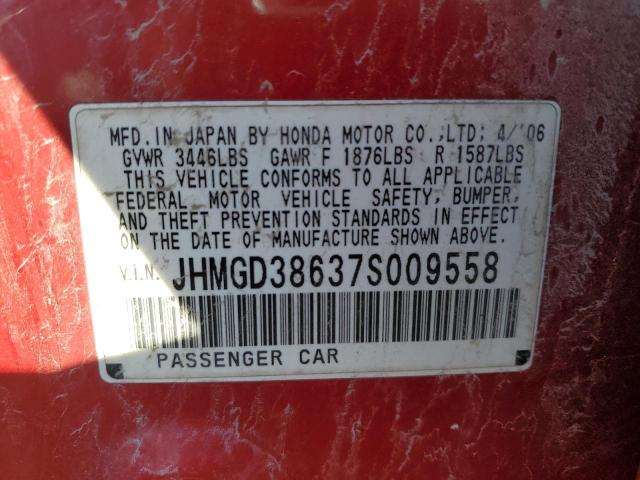 JHMGD38637S009558 - 2007 HONDA FIT S RED photo 12