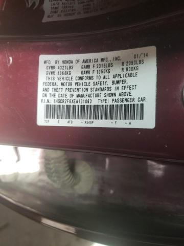 1HGCR2F8XEA131063 - 2014 HONDA ACCORD EXL RED photo 12