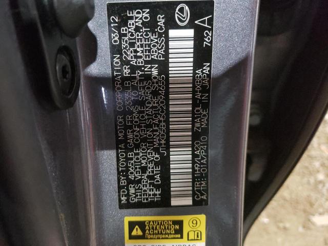 JTHKD5BH5C2094655 - 2012 LEXUS CT 200 GRAY photo 12