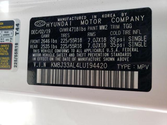 KM8J33AL4LU194420 - 2020 HYUNDAI TUCSON LIMITED WHITE photo 14