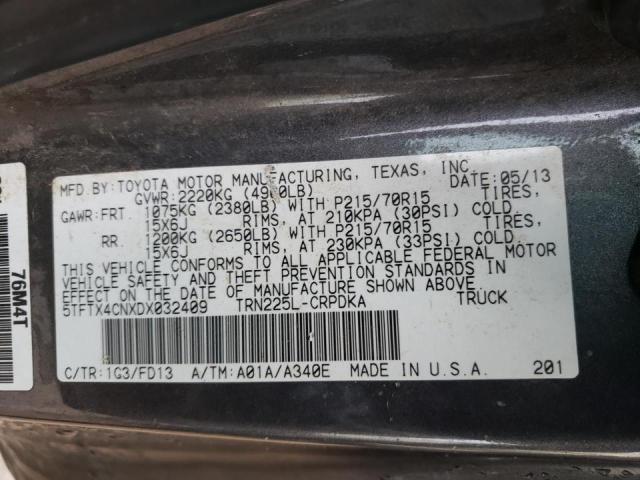 5TFTX4CNXDX032409 - 2013 TOYOTA TACOMA ACCESS CAB ნაცრისფერი ფოტო 12