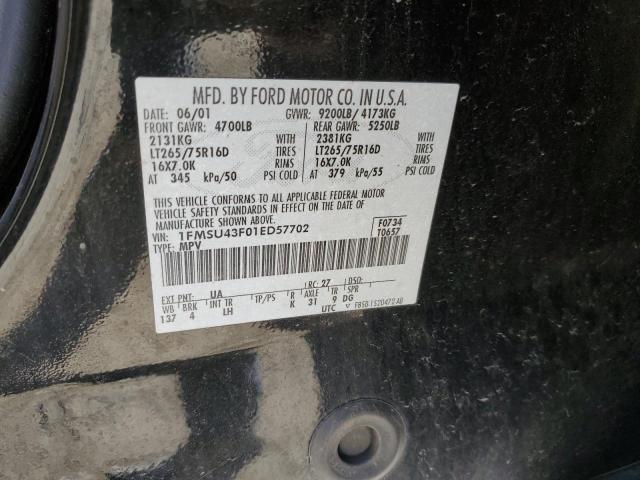 1FMSU43F01ED57702 - 2001 FORD EXCURSION LIMITED BLACK photo 13