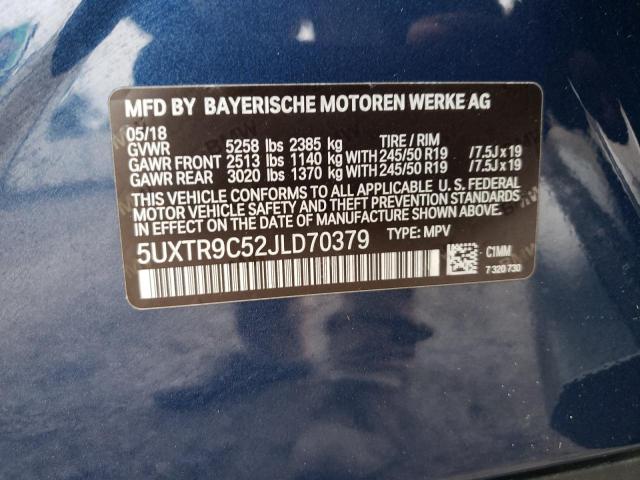 5UXTR9C52JLD70379 - 2018 BMW X3 XDRIVE30I BLUE photo 13