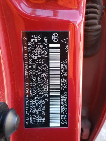 JTDKN3DU2C1497754 - 2012 TOYOTA PRIUS RED photo 12