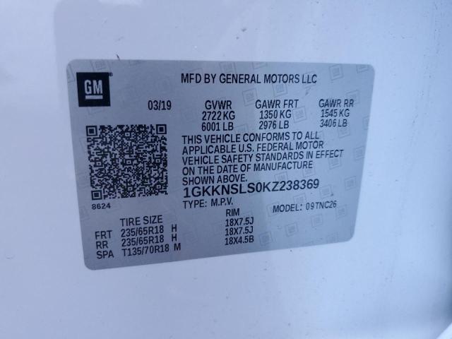 1GKKNSLS0KZ238369 - 2019 GMC ACADIA SLE WHITE photo 13