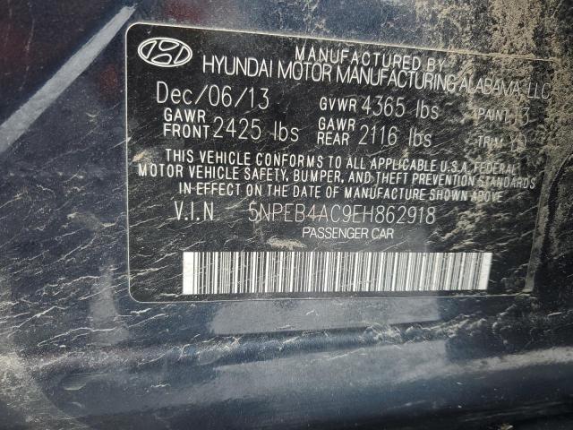 5NPEB4AC9EH862918 - 2014 HYUNDAI SONATA GLS BLUE photo 12