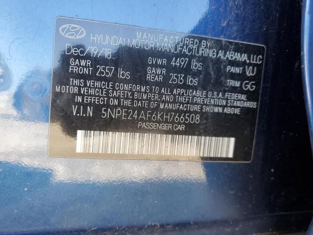 5NPE24AF6KH766508 - 2019 HYUNDAI SONATA SE BLUE photo 12