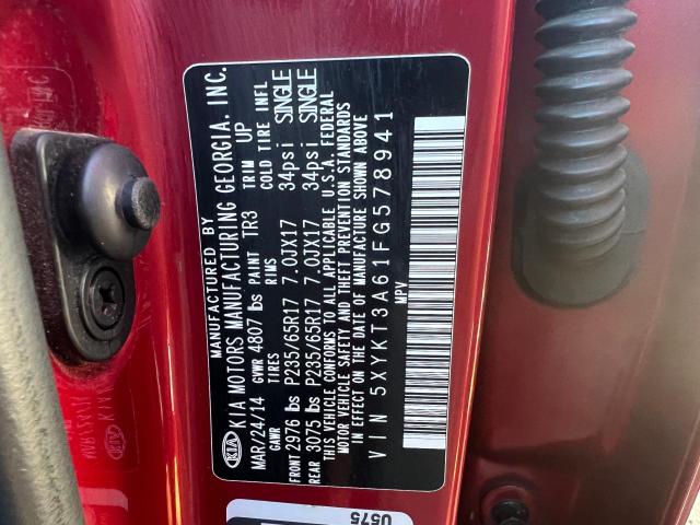 5XYKT3A61FG578941 - 2015 KIA SORENTO LX RED photo 10