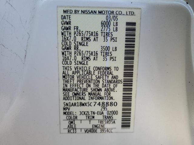 5N1AR18WX5C748880 - 2005 NISSAN PATHFINDER LE 白色 照片 13