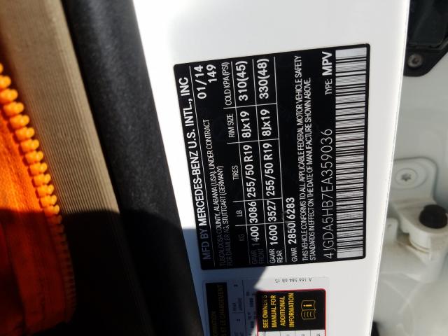 4JGDA5HB7EA359036 - 2014 MERCEDES-BENZ ML 350 4MATIC  photo 10