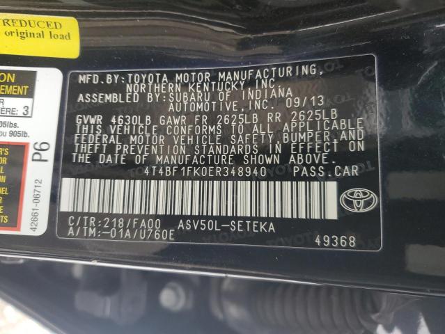 4T4BF1FK0ER348940 - 2014 TOYOTA CAMRY L BLACK photo 12