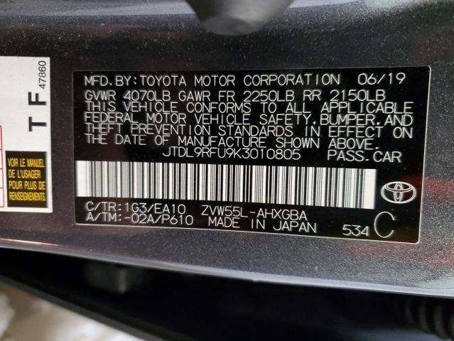 JTDL9RFU9K3010805 - 2019 TOYOTA PRIUS CHARCOAL photo 12