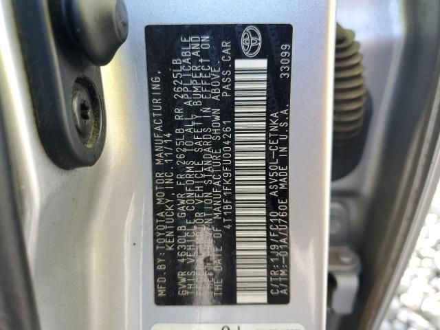 4T1BF1FK9FU004261 - 2015 TOYOTA CAMRY LE SILVER photo 12