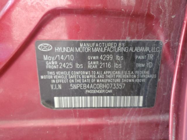 5NPEB4AC0BH073357 - 2011 HYUNDAI SONATA GLS RED photo 12