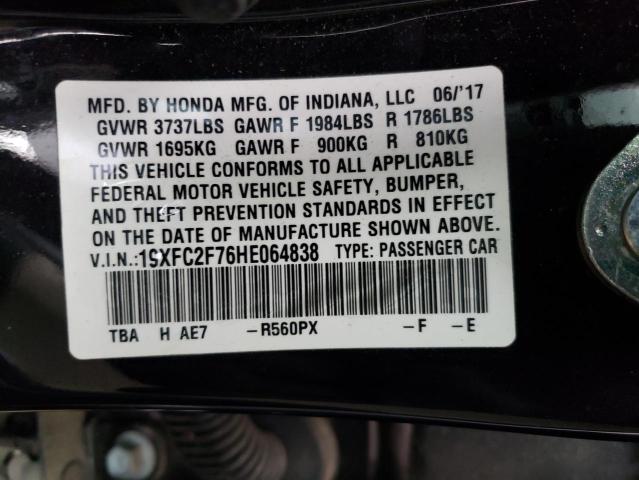 19XFC2F76HE064838 - 2017 HONDA CIVIC EX BLACK photo 13