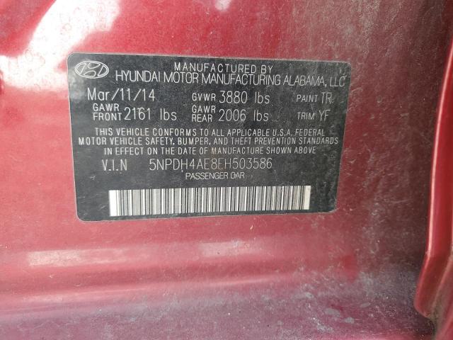 5NPDH4AE8EH503586 - 2014 HYUNDAI ELANTRA SE RED photo 12