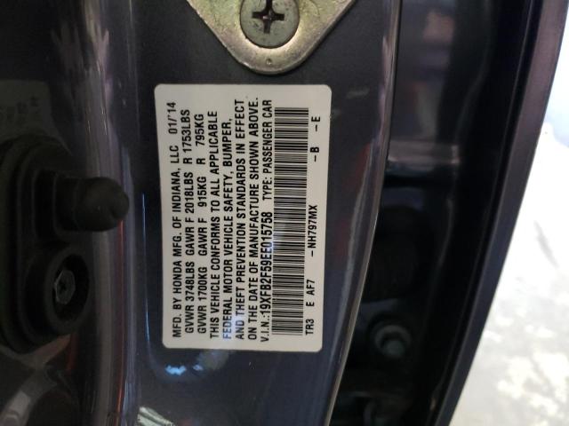 19XFB2F59EE015758 - 2014 HONDA CIVIC LX GRAY photo 12