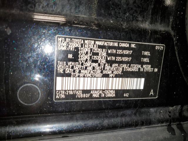 2T3P1RFVXMC176897 - 2021 TOYOTA RAV4 XLE BLACK photo 12