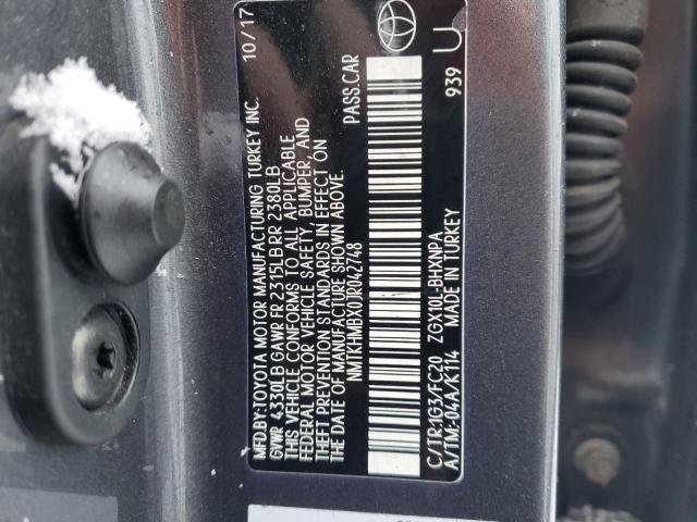 NMTKHMBX0JR042748 - 2018 TOYOTA C-HR XLE GRAY photo 12