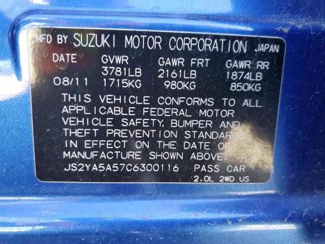 JS2YA5A57C6300116 - 2012 SUZUKI SX4 BLUE photo 14