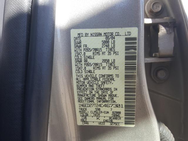 1N6ED27T24C467301 - 2004 NISSAN FRONTIER CREW CAB XE V6  photo 10