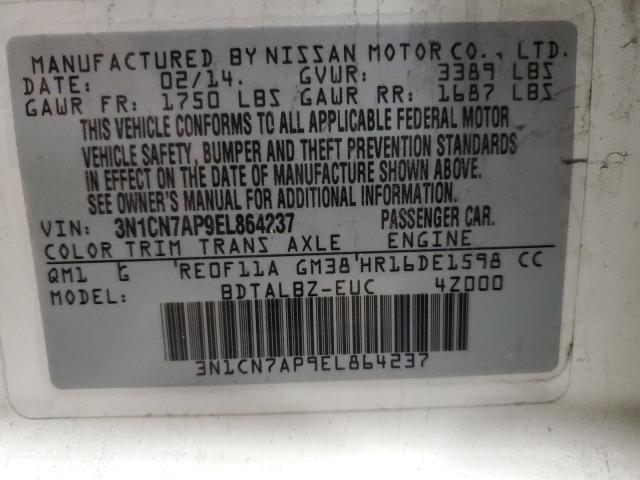 3N1CN7AP9EL864237 - 2014 NISSAN VERSA S WHITE photo 12