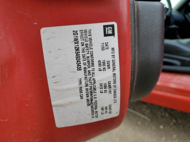 2G1WX12K649243438 - 2004 CHEVROLET MONTE CARL SS RED photo 12