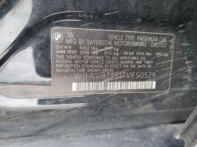 WBAVB73517VF50529 - 2007 BMW 335 I BLACK photo 12