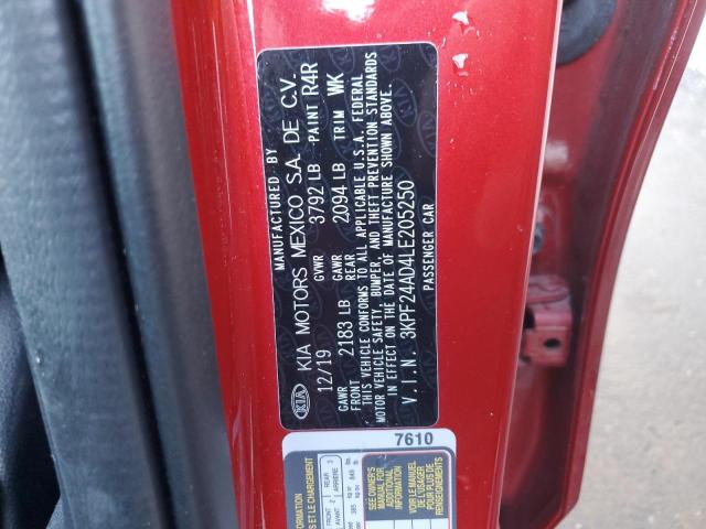 3KPF24AD4LE205250 - 2020 KIA FORTE FE RED photo 12