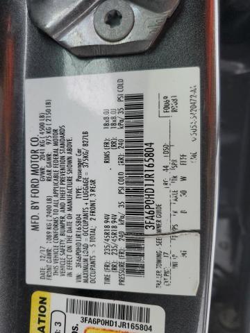 3FA6P0HD1JR165804 - 2018 FORD FUSION SE GRAY photo 12