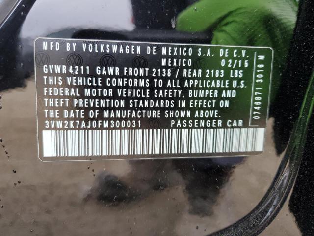 3VW2K7AJ0FM300031 - 2015 VOLKSWAGEN JETTA BASE BLACK photo 12