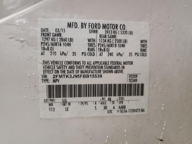 2FMTK3J95FBB15539 - 2015 FORD EDGE SEL WHITE photo 12