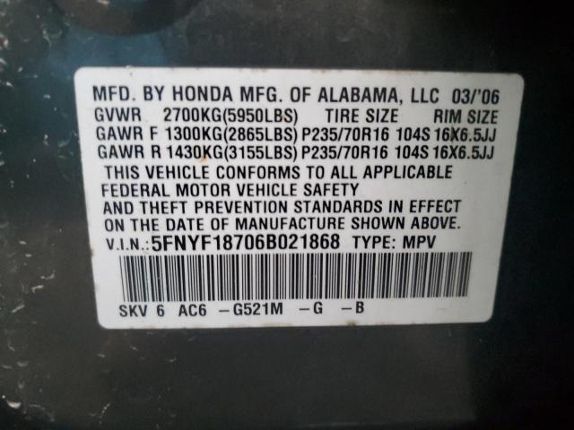 5FNYF18706B021868 - 2006 HONDA PILOT EX GRAY photo 13