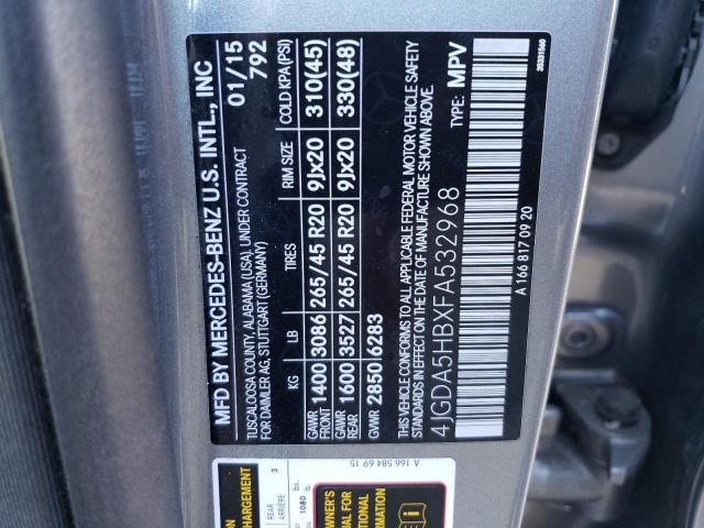 4JGDA5HBXFA532968 - 2015 MERCEDES-BENZ ML 350 4MATIC GRAY photo 13