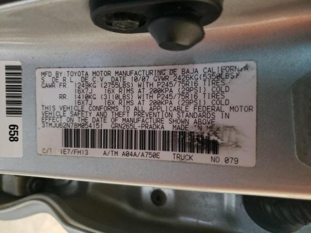 3TMJU62N78M054151 - 2008 TOYOTA TACOMA DOUBLE CAB PRERUNNER SILVER photo 12