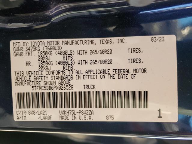 5TFNC5DB6PX026528 - 2023 TOYOTA TUNDRA CREWMAX PLATINUM Blau Foto 12