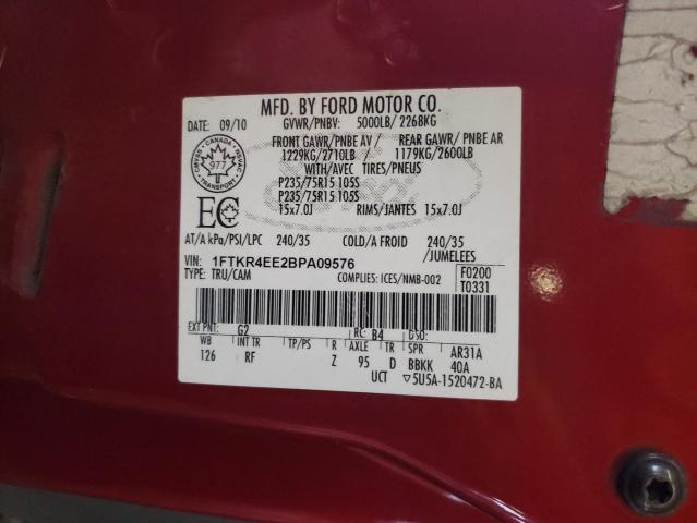 1FTKR4EE2BPA09576 - 2011 FORD RANGER SUPER CAB BURGUNDY photo 12