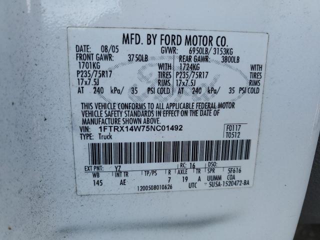 1FTRX14W75NC01492 - 2005 FORD F150 WHITE photo 12