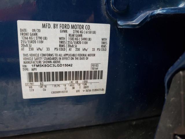 1FM5K8GC3LGD15042 - 2020 FORD EXPLORER ST BLUE photo 13