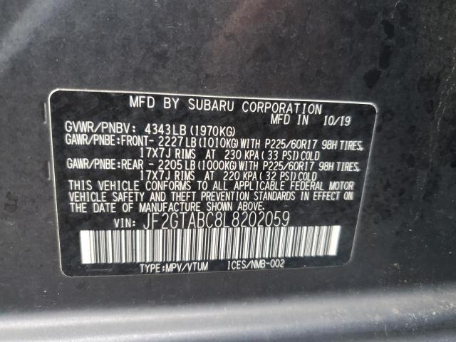 JF2GTABC8L8202059 - 2020 SUBARU CROSSTREK GRAY photo 12