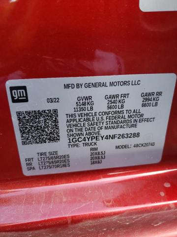 1GC4YPEY4NF263288 - 2022 CHEVROLET SILVERADO K2500 HEAVY DUTY LTZ RED photo 12