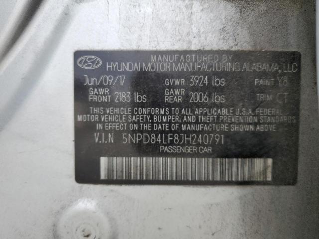 5NPD84LF8JH240791 - 2018 HYUNDAI ELANTRA SEL SILVER photo 12