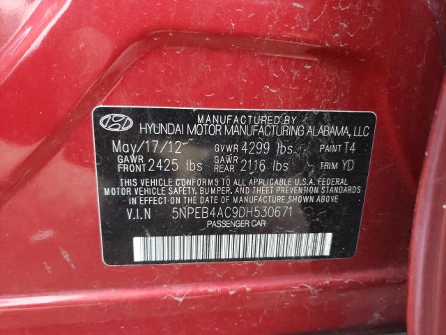 5NPEB4AC9DH530671 - 2013 HYUNDAI SONATA GLS MAROON photo 12