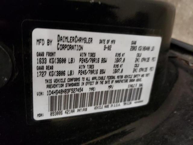 1D4HS48N83F527454 - 2003 DODGE DURANGO SLT BLACK photo 12