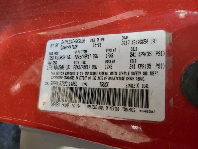 3D7HA18Z92G114852 - 2002 DODGE RAM 1500 RED photo 12